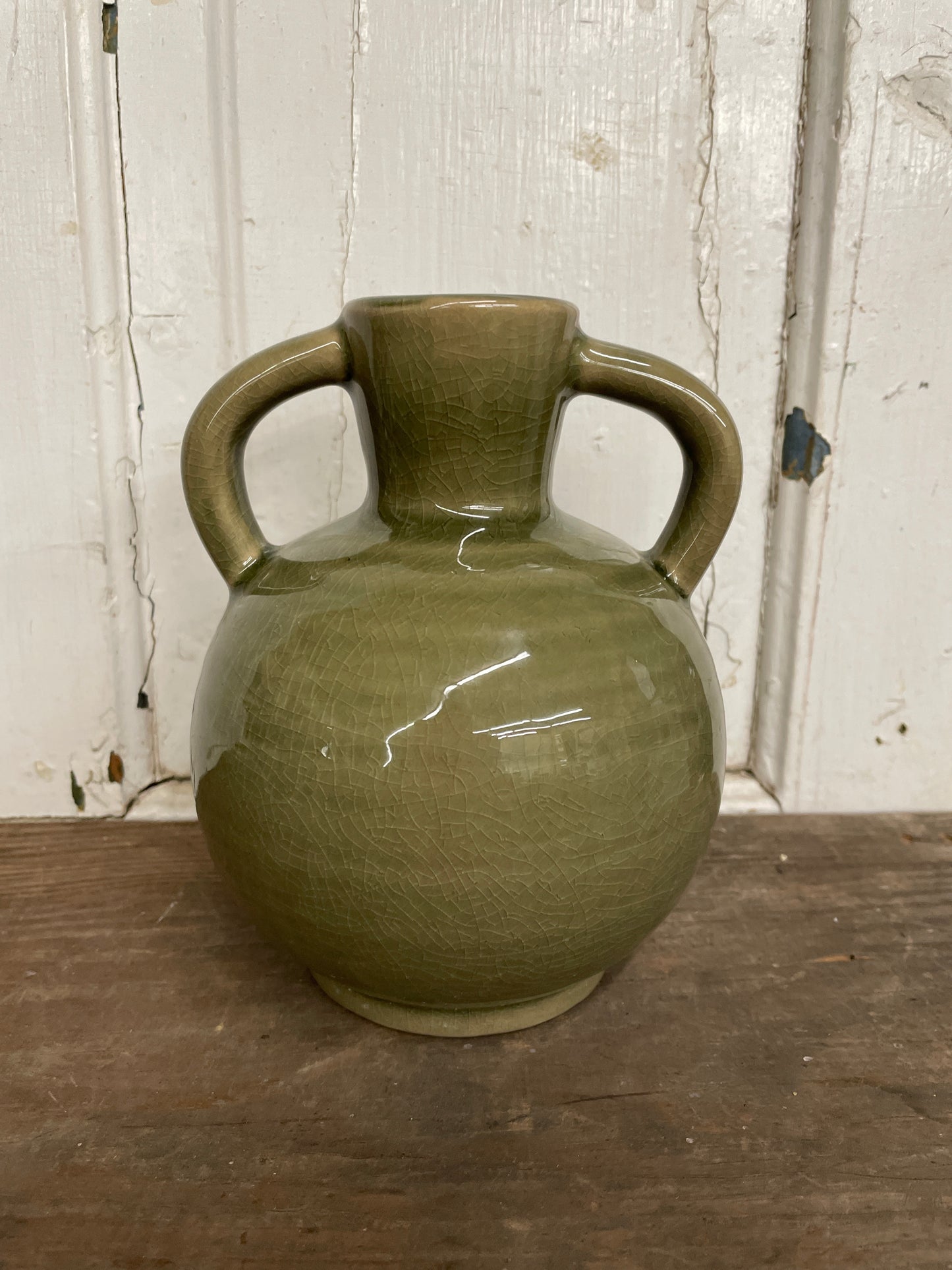 GREEN TWO HANDLE VASE