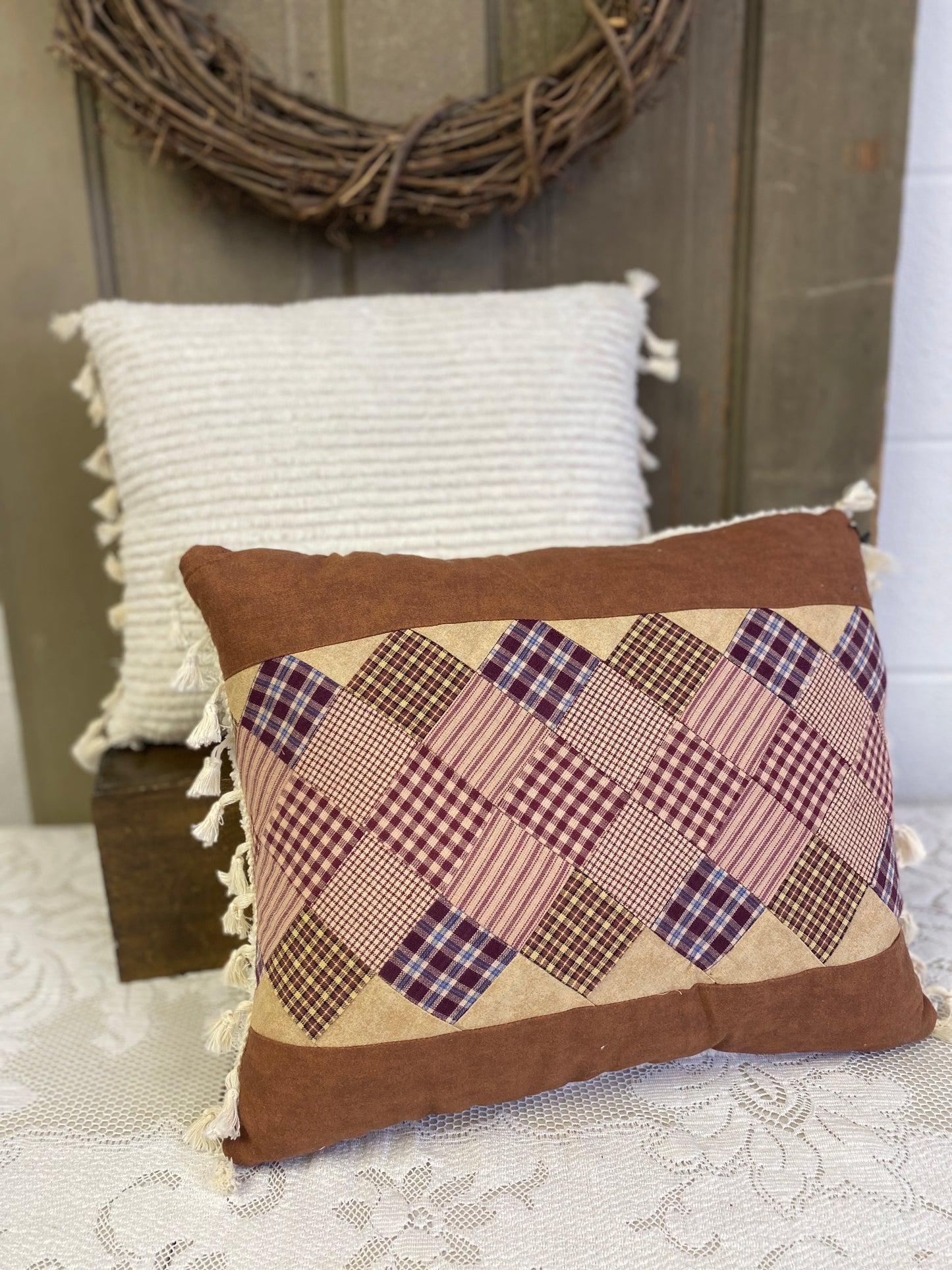 BROWN PLAID PILLOW
