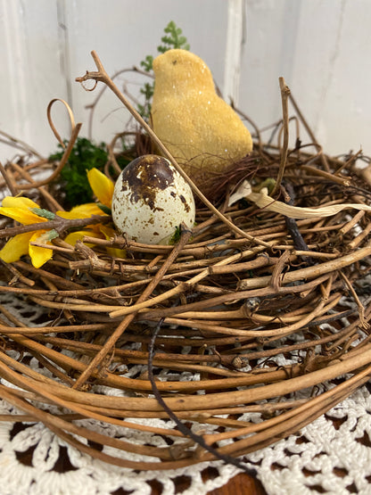 GLASS CLOCHE WITH CHICK DECOR ON WOOD BASE