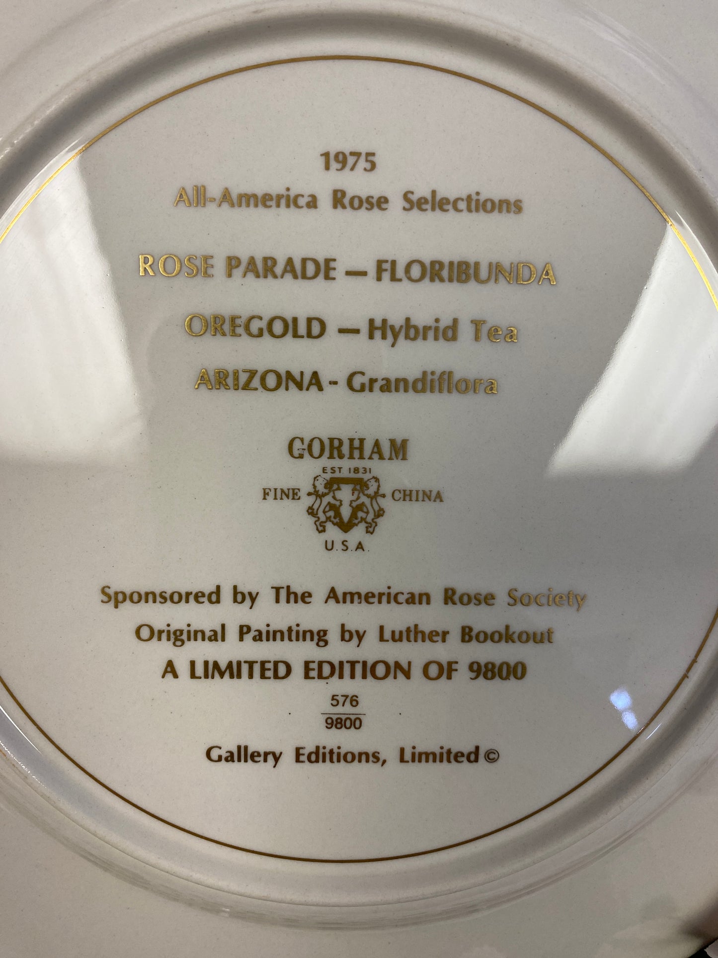 GORHAM ROSE PLATE - ROSE PARADE 1975