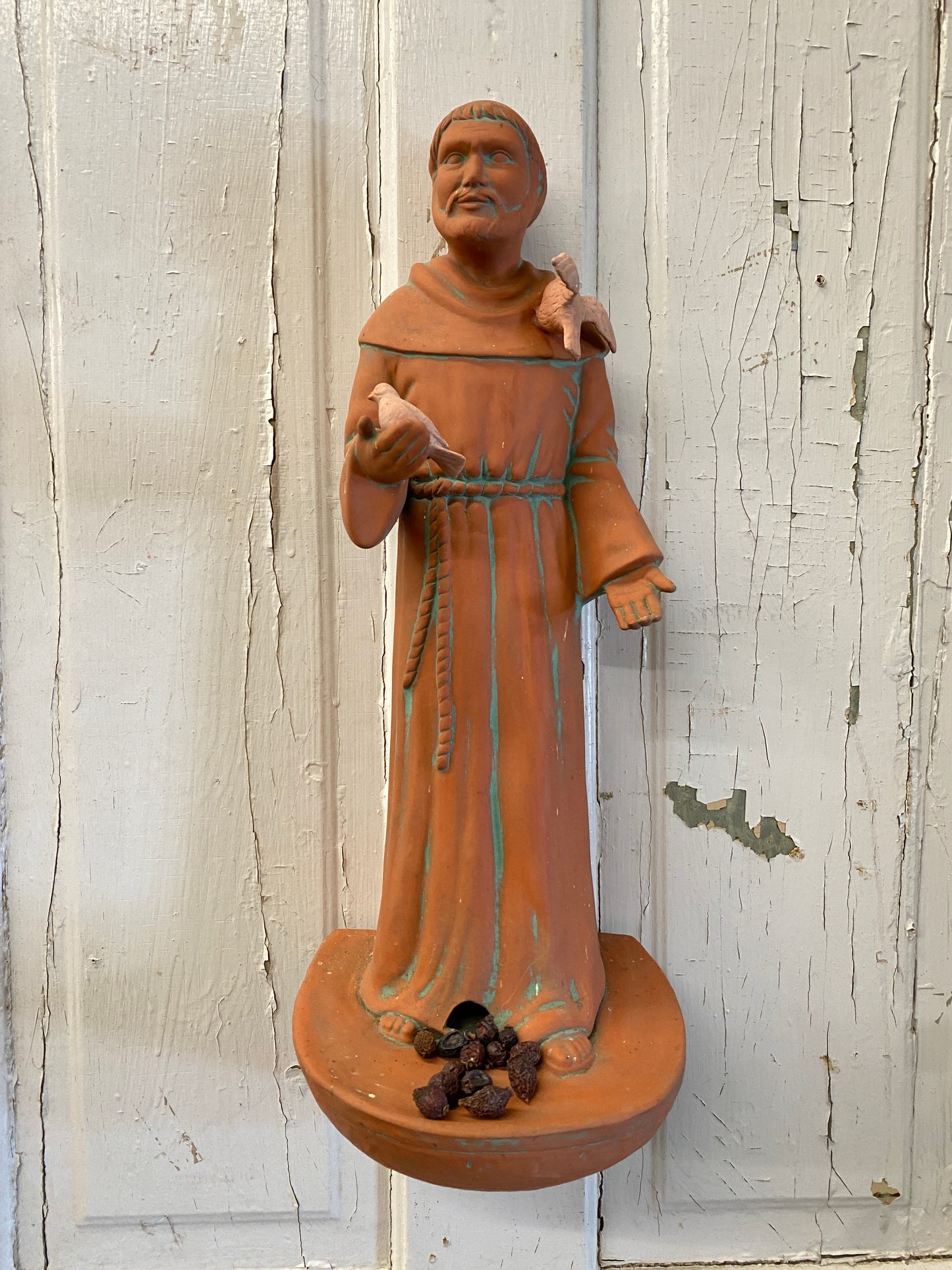 ST. FRANCIS TERRA COTTA BIRD FEEDER