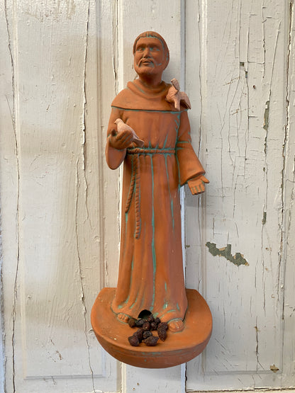 ST. FRANCIS TERRA COTTA BIRD FEEDER