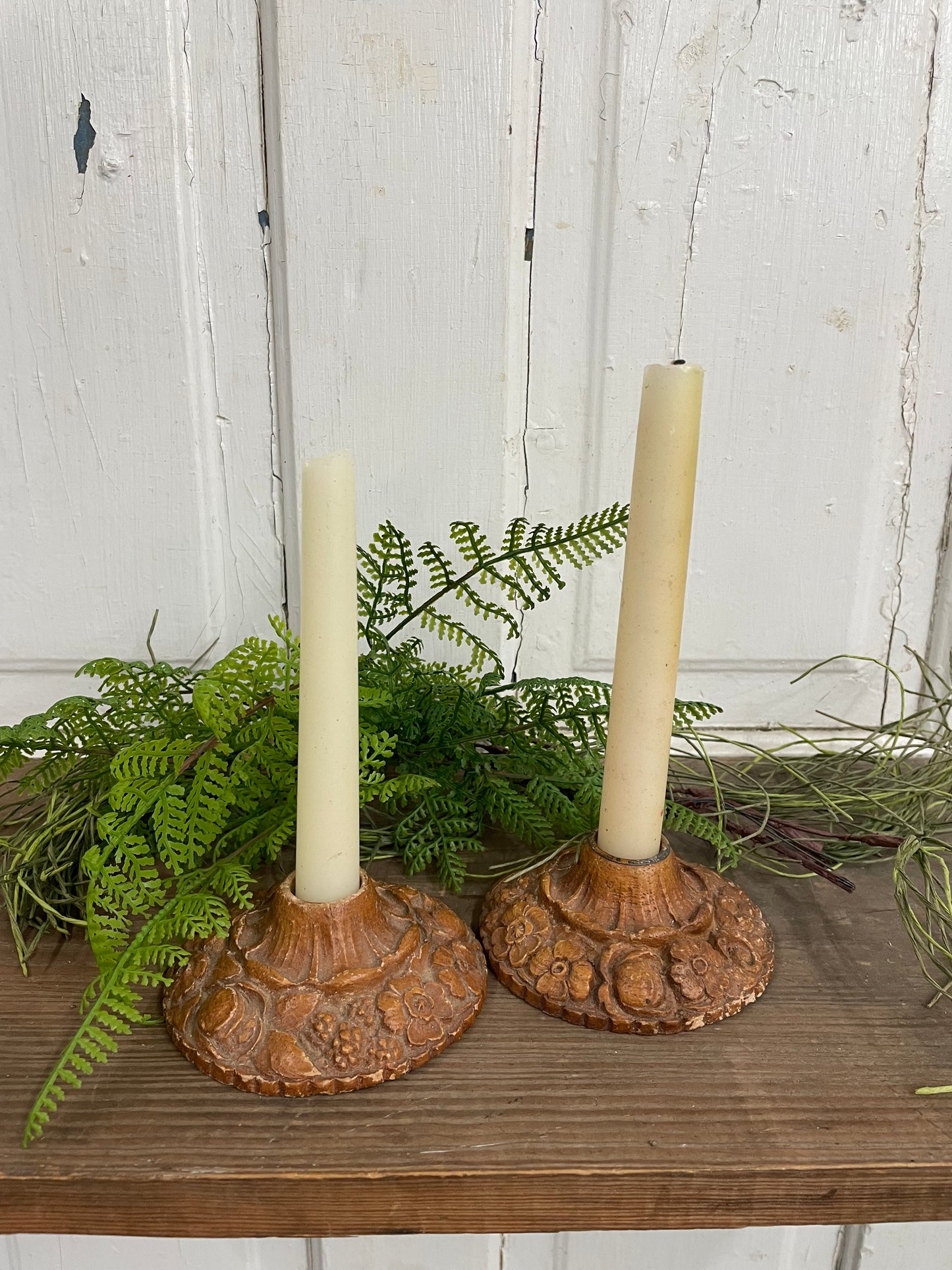 PAIR BURLWOOD CANDLESTICK HOLDERS