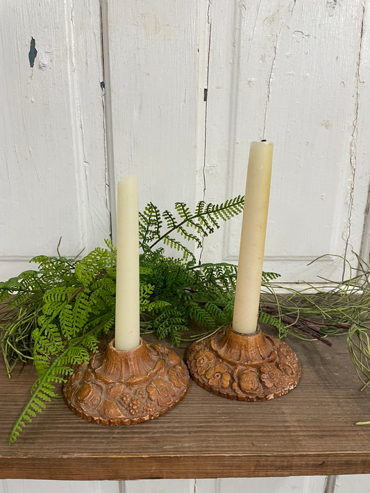 PAIR BURLWOOD CANDLESTICK HOLDERS