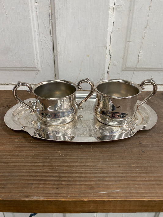 SET OF 3 SUGAR, CREAMER, TRAY