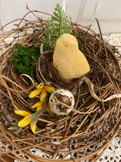 GLASS CLOCHE WITH CHICK DECOR ON WOOD BASE