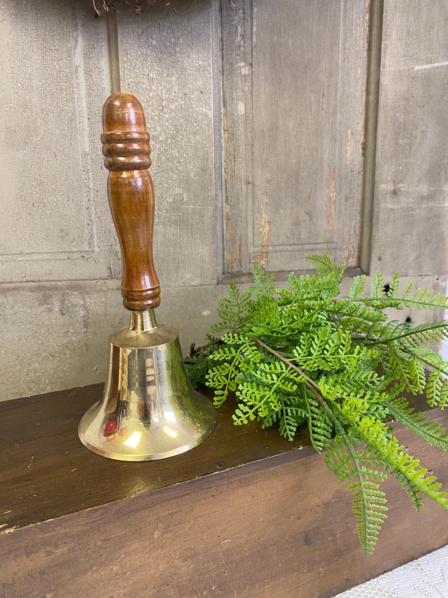 BRASS BELL WOOD HANDLE