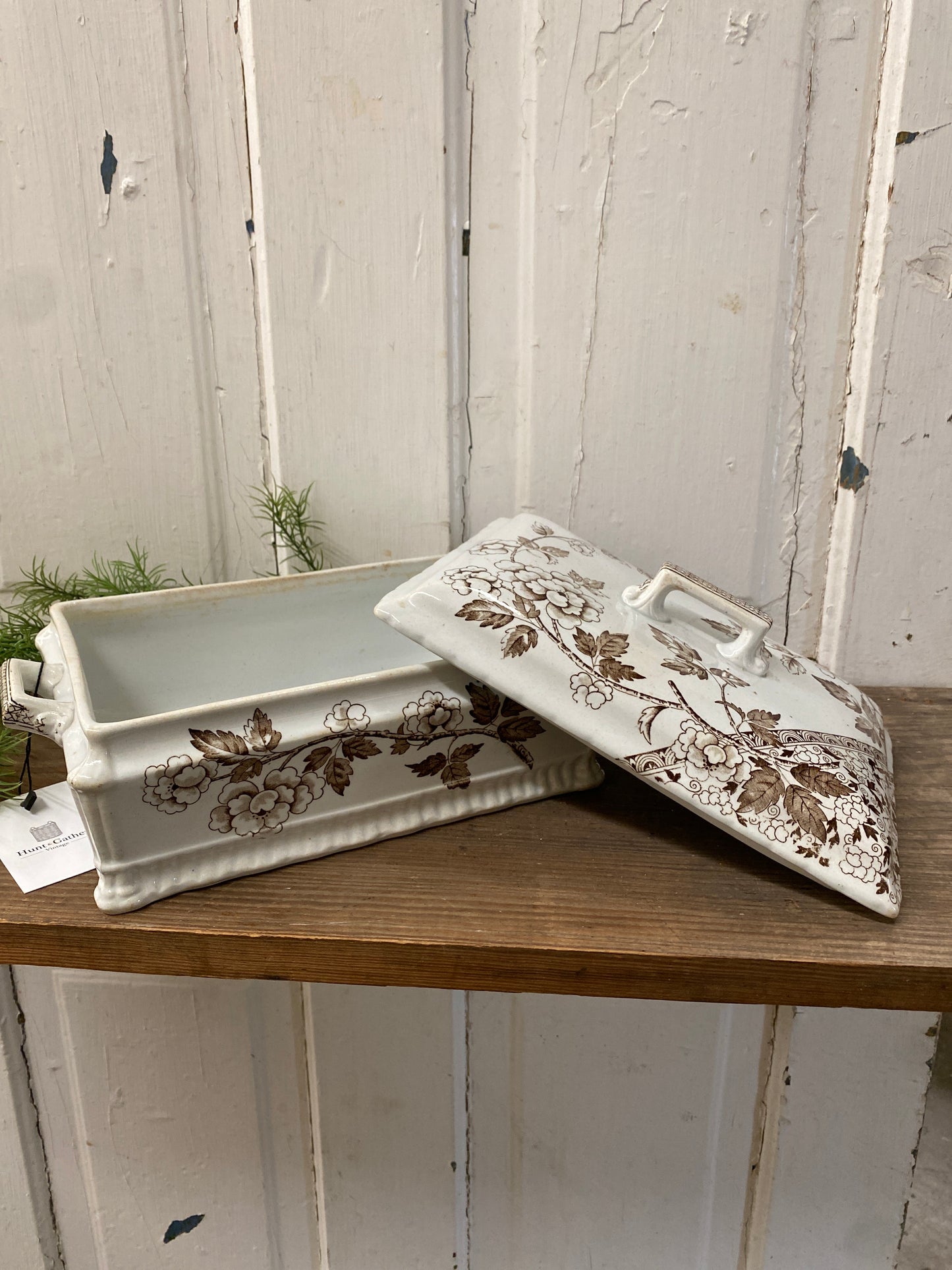 BROWN TRANSFER WARE SQUARE DISH