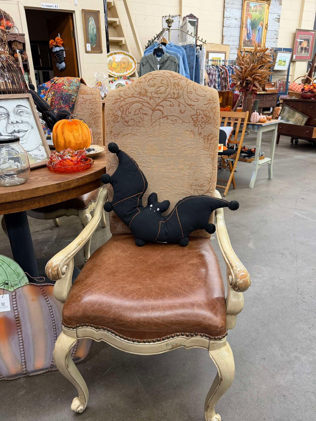 Leather and brocade arm chair