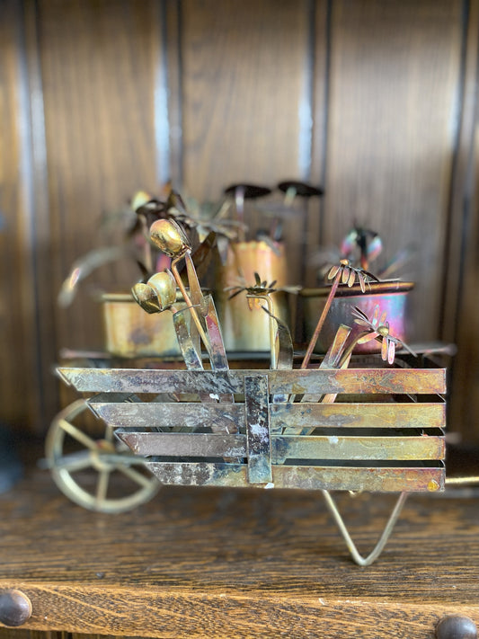 Copper Metal Floral Wagon